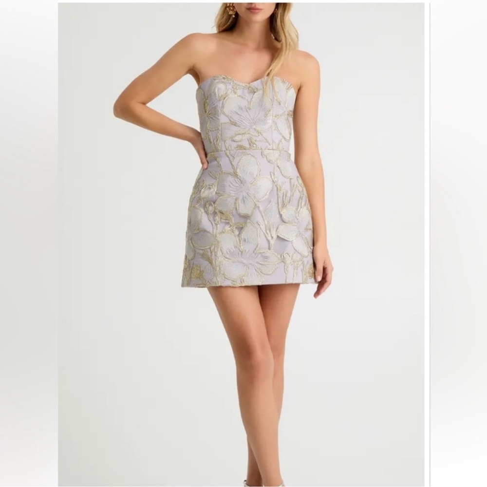Helsi Lulu Floral Embroidered Strapless Mini Dress platinum Gold Floral Size L
